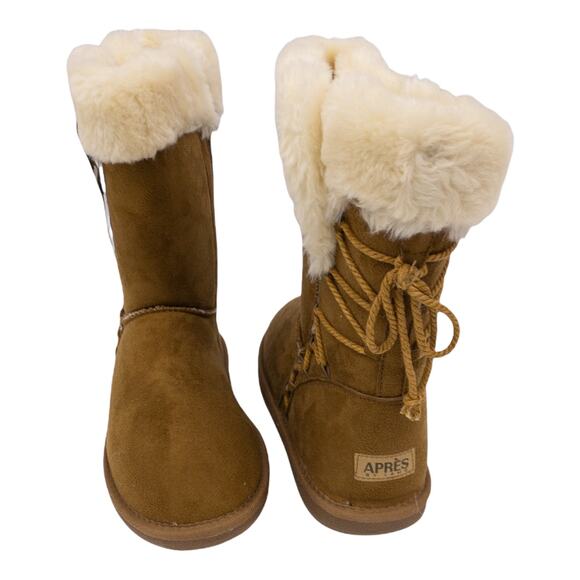 Apres Lamo Chestnut brown Faux Fur Trim Terrace Lace Accent Winter Boots 9 - Picture 6 of 10